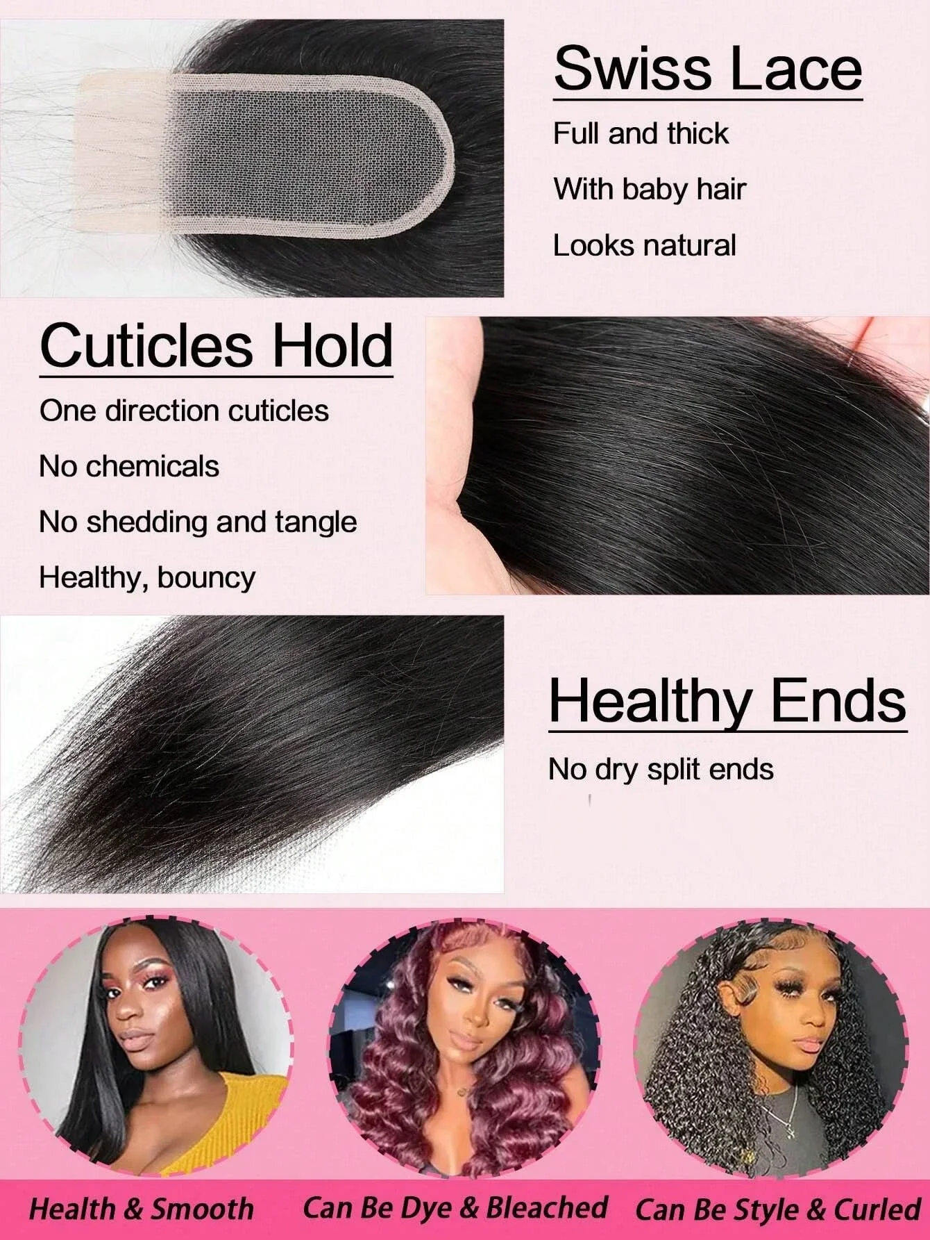 Straight Human Hair Lace Closure 2x4 Hand Tied Pre-plucked Baby Hairs Middle Part Natural Color Women_voghion.com