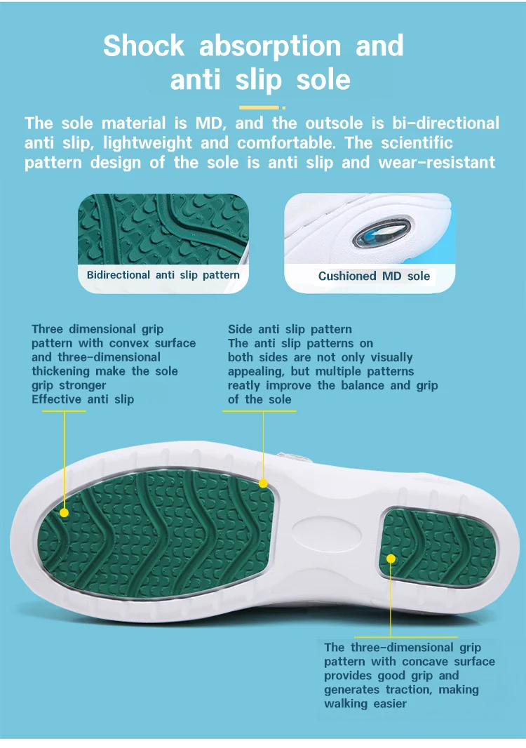 Hot Sale Nurse Shoes for Women Nursing Hospital White Shoes Comfort Breathable Soft Bottom Flat Anti-slip Safety Work Shoes
