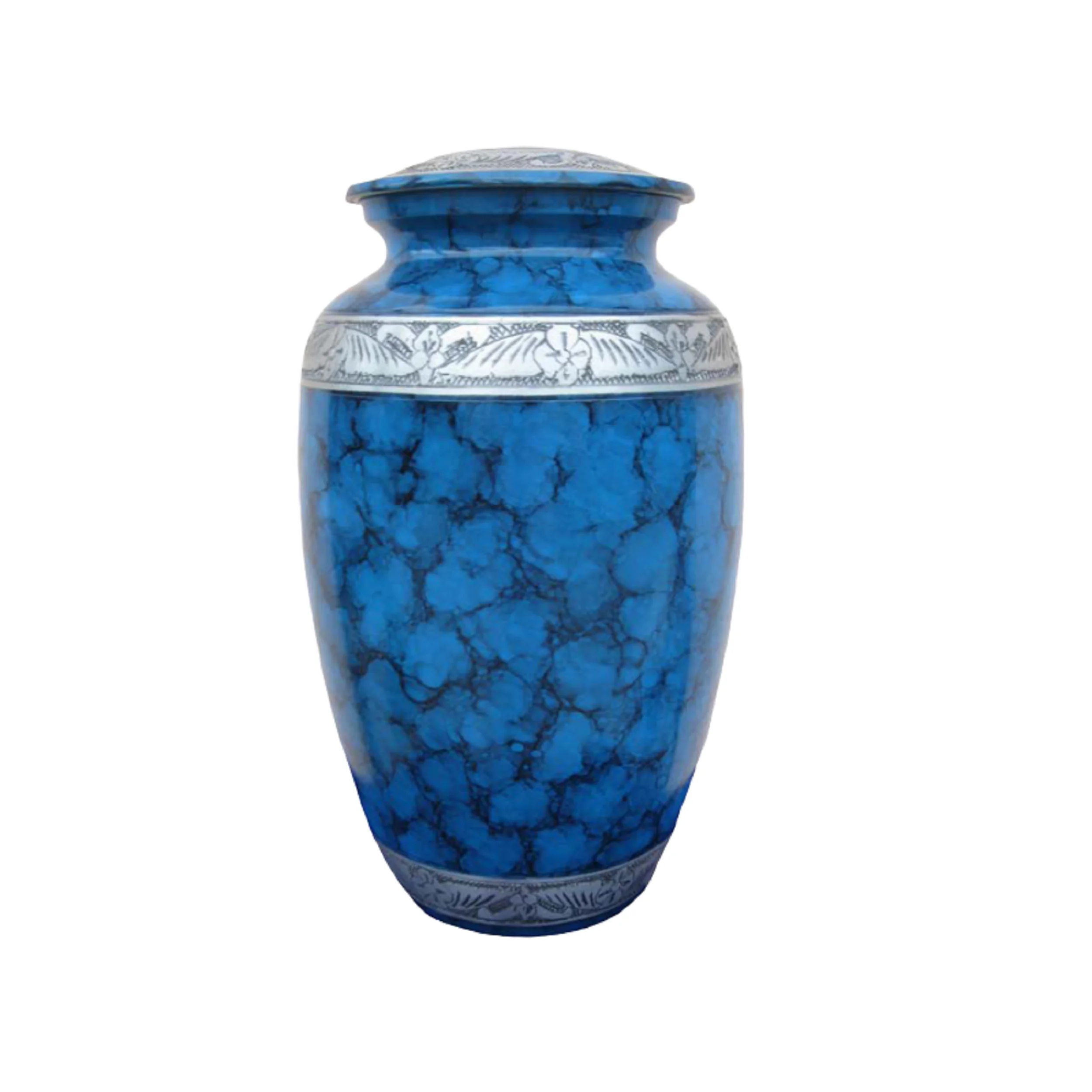 Solid Metallic Cremation Urn With Blue Fire Designed Keepsake Funeral