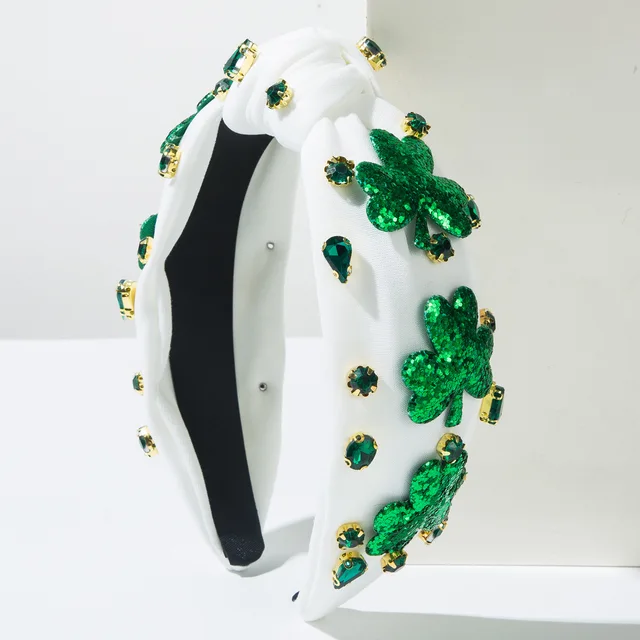 New St. Patrick's Day Diamond-encrusted Headband Wholesale Fashion Beautiful Hair Accessories Individual Clover Hair hoops