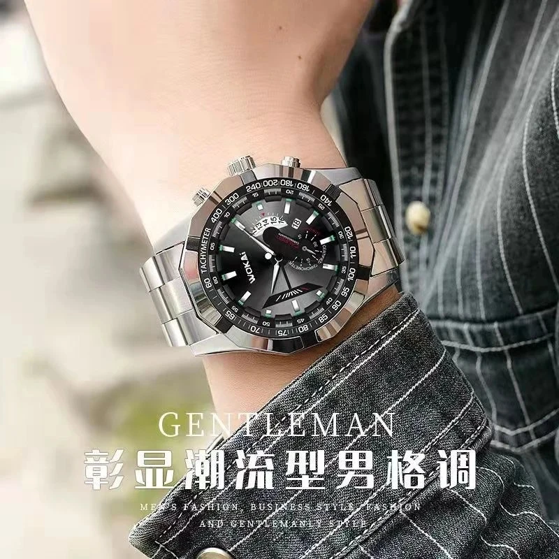WOKA High Quality Casual Men's Steel Band Quartz Calendar Watch for Men  Multi-function Luminous Waterproof Business Sports Clock