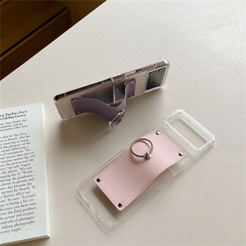 Folding Phone Case With Ring For Samsung Galaxy Z Flip 4 Clear Hard Pc
