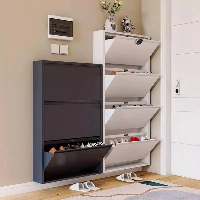 Factory Sale Widely Used Custom Modern 4 Doors Rack Designs Steel Black Metal Shoe Cabinets
