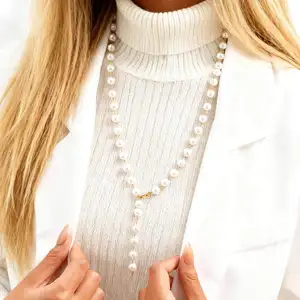 Retro Gold Y-Shaped Necklace for Women Stainless Steel Imitation Pearl Elegant Unique Ins Style Collarbone Chain