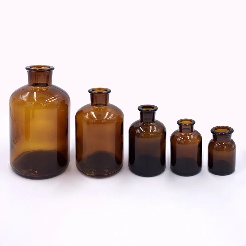 60ml 125ml 250ml 500ml 1000ml Wide Mouth Amber Apothecary Reagent Glass ...
