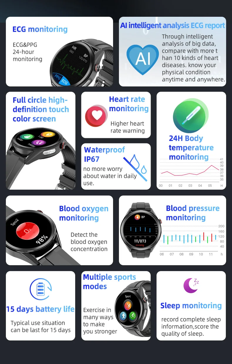 IP67 Waterproof ECG PPG BP HR Temperature Fitness Heart Rate Sport Health Monitoring Smartwatch Reloj Smart Watch W10 (2).jpg