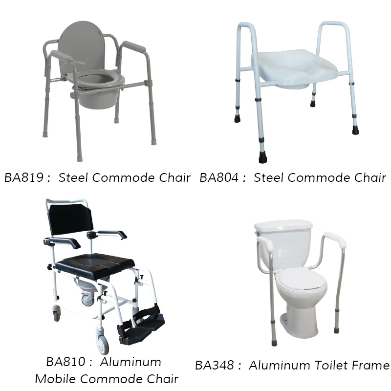 BA819 Steel Medical Commode Chair with Splash Guard and Lid Bedside Commode Shower Toilet Chair Bathroom Safety Equipment