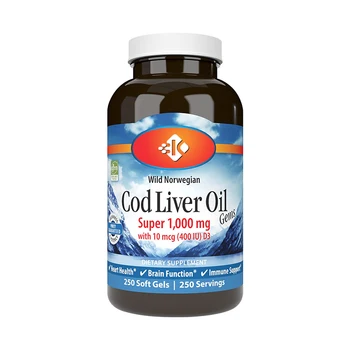 Private label Cod Liver Oil Super 1000 mg, 250 mg omega-3 + Vitamin A and D3 Cod Liver oil softgel capsules
