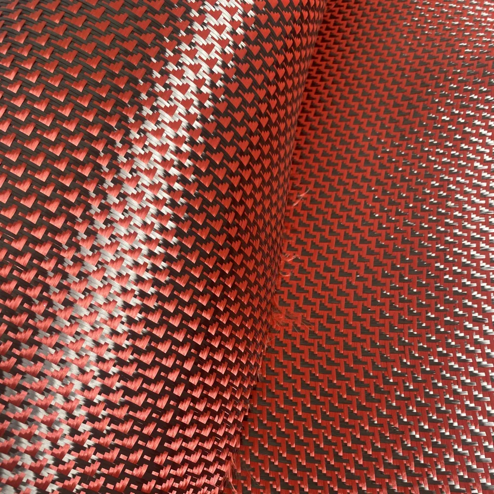 Red Airplane Pattern Carbon Fiber Jacquard Fabric 3K Twill Plain 280gsm for Luggage Felt Bag Drone Accessories Durable Stylish
