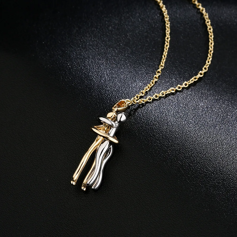 Delicate Design 18K Gold Plating Dancing Human Necklace Couple Hug Pendant Necklace Stainless Steel Fashion Pendant Necklace