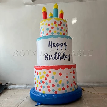 Popular Custom High Quality Giant Inflatable Birthday Cake With Candle LED Light For Parade Party Outdoor Decoration