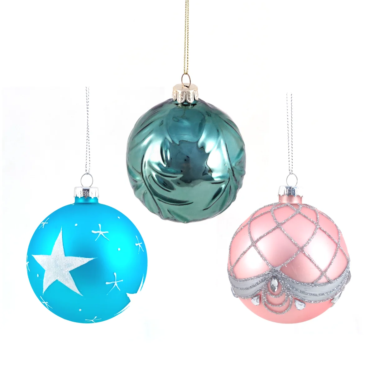 Custom personalised small clear cut glass handmade hanging tree ball set blue large christmas ornaments balls for xmas