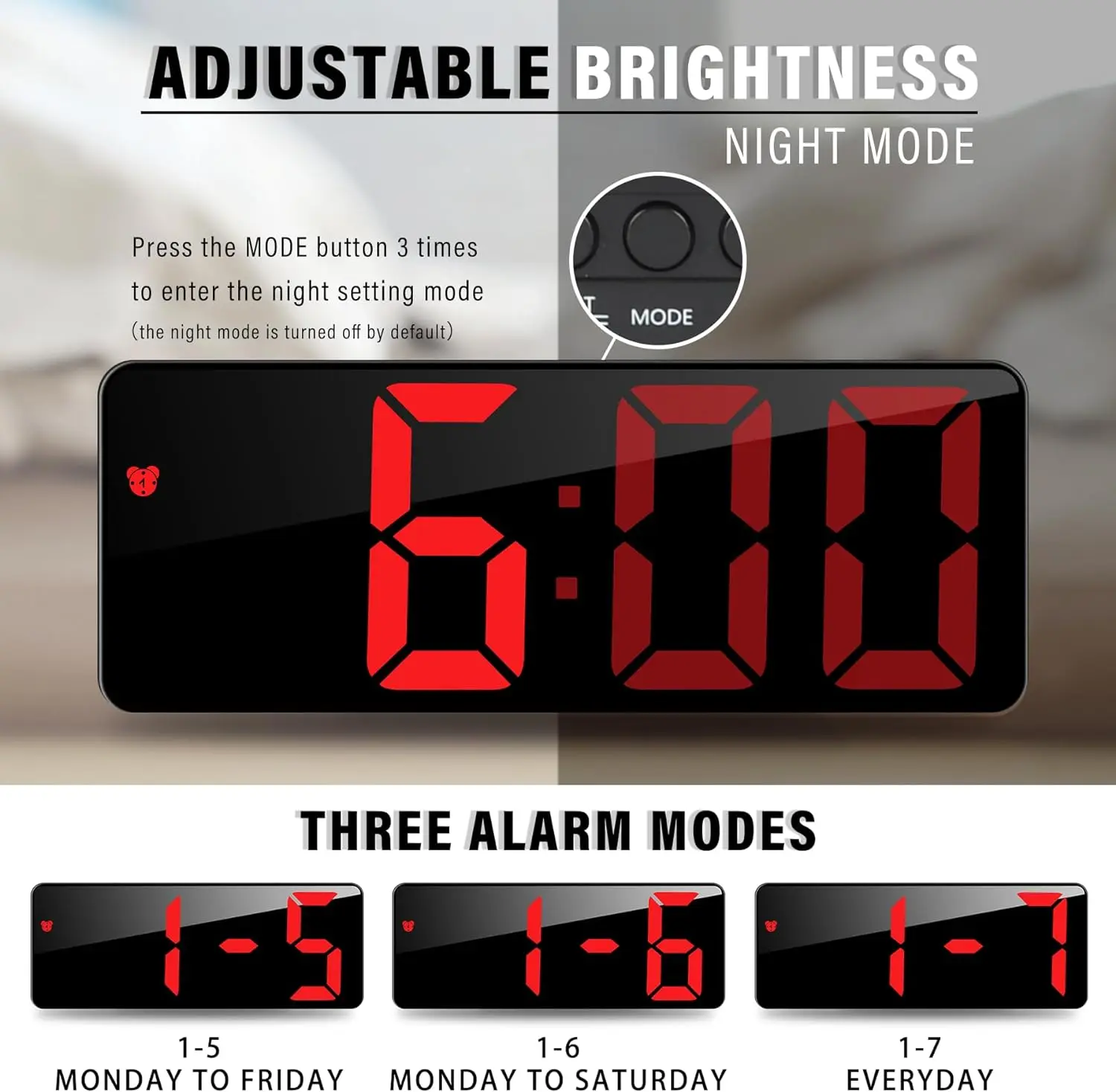 Digital Alarm Clock Voice Control Temperature Snooze Night Mode Desktop Table Clock 12/24H Anti-disturb Funtion LED Clocks