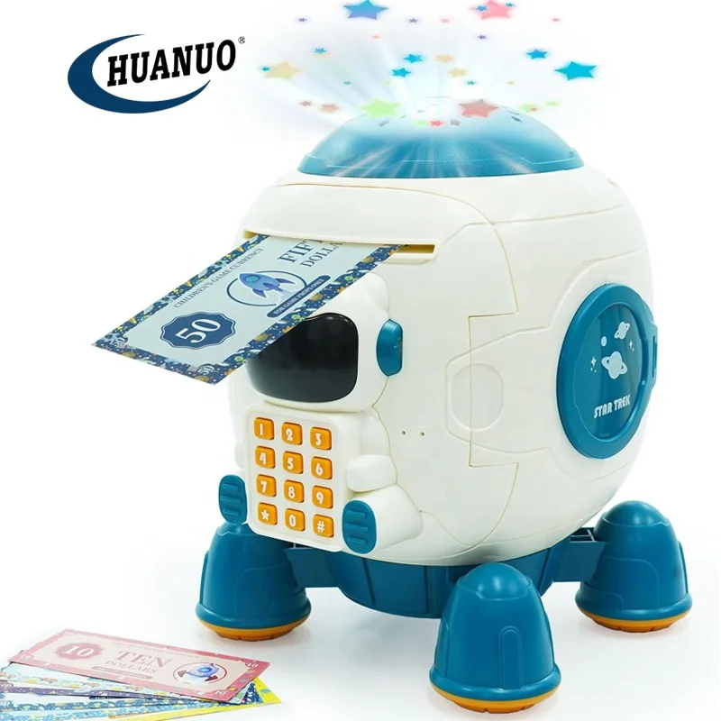 Salvadanaio a razzo - Salvadanaio a forma di razzo con adesivi e lucchetto - Decorazione della stanza e regali di Natale, salvadanaio per bambini, ragazzi e ragazze, monete e contanti Geruwam
