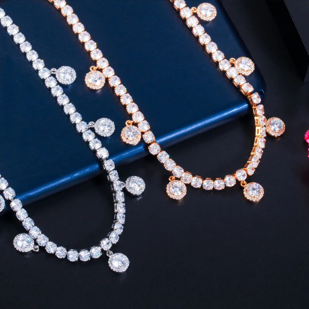 Fashion Jewelry 585 Gold Color Round CZ Cubic Zirconia Stone Tennis Choker  Necklace for Women Party Costume Wear Accessories