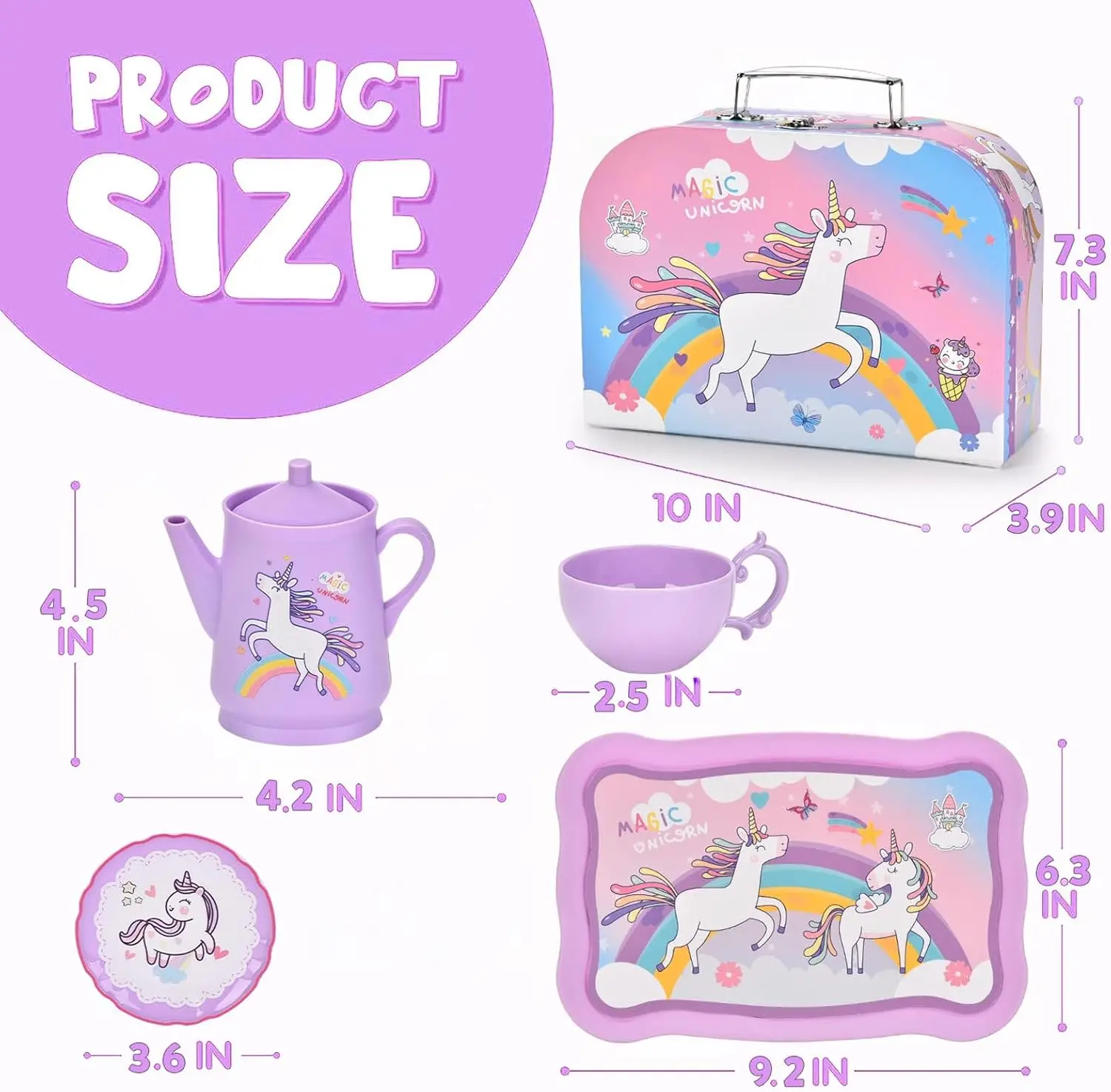 Unicorn Tea Party Set Princess Pretend Play Preschool Plastic Teapot and Cup Set Tea Play Kitchen Toys for Kids
