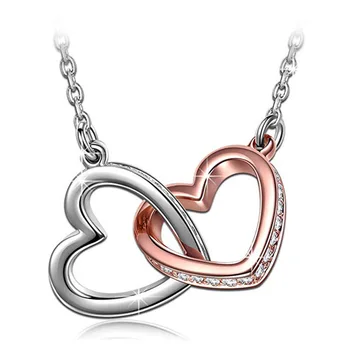 RFJEWEL Classic Delicate Rose Dold Heart Linked to Silver Heart Sterling Silver Trendy Pendant Necklace