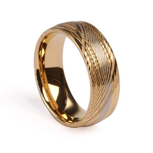 Tizti Jewelry Mens Jewelry Rings Wholesale Gold Plated Damascus Steel Ring Handmade Wedding Rings Jewelry