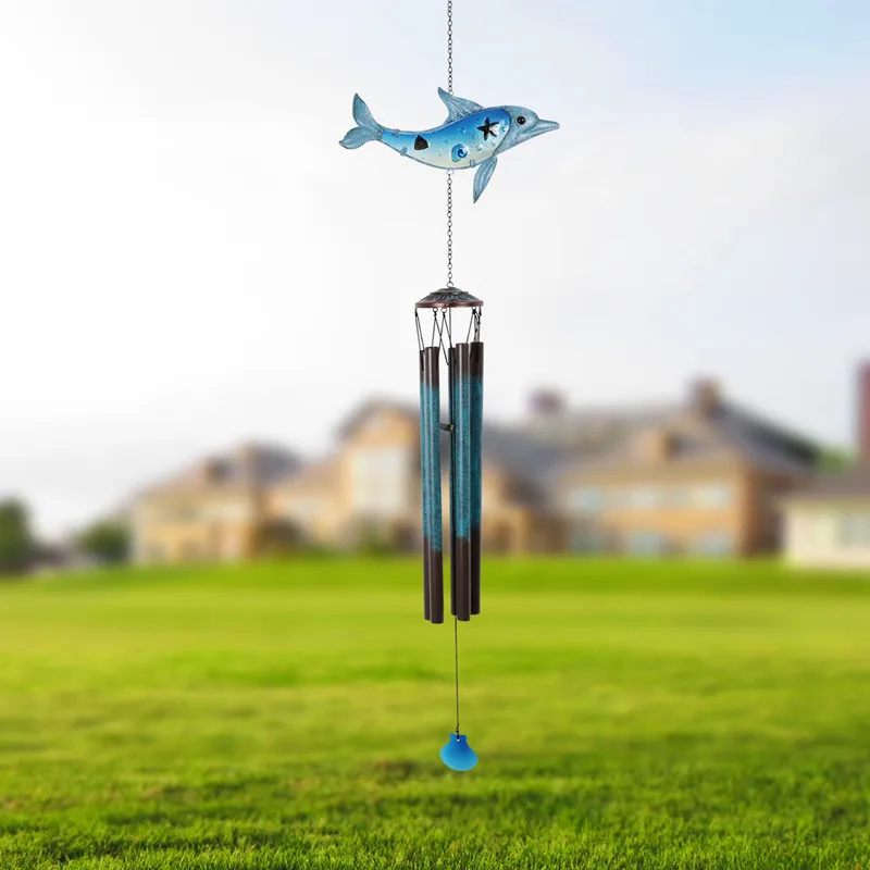 Liffy  Indoor Outdoor Glass  Metal Dolphin Wind Chime Hanging