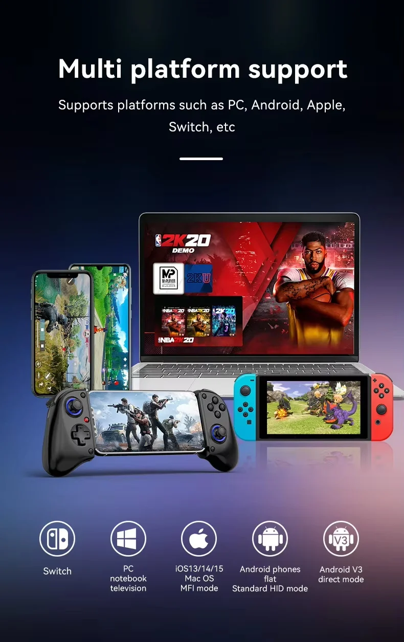 Mobile Gaming D11 Stretch Game Controller Gamepad Hall Trigger for Switch PC Android IOS BT Gaming Controller for Mobile Phone