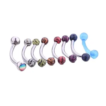 Wholesale Colorful Acrylic Double Balls Eyebrow Jewelry Curved Barbell Stainless Steel Bar Eyebrow Piercings