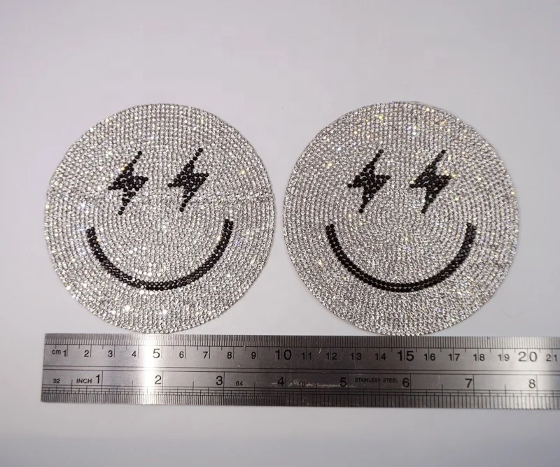 Free sample factory wholesale iron on smiley face crystal products tshirt appliques
