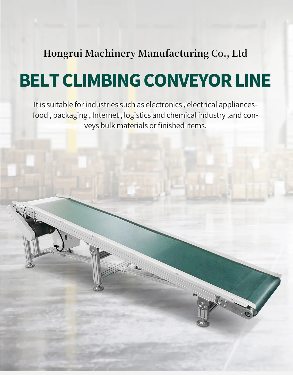 Hongrui factory customized slope type belt conveyor system with adjustable height details