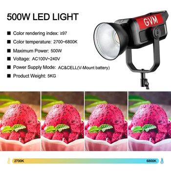GVM Pro SD500B 500W Led Video Light Studio Lights with Bowen Mount 61600lux/1m CRI 97+ 2700-6800K Photography Lighting Kit detail image