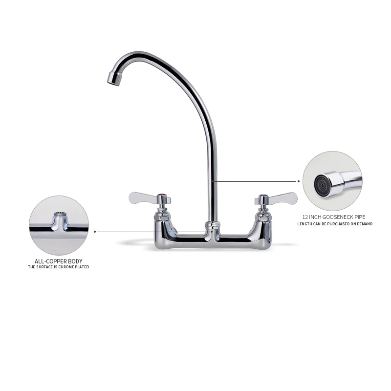 High Quality Commercial Kitchen 5/12 Inch Faucets Sink Taps with Wall-mounted Two Handles Bathroom Kitchen Faucet Tap Customized factory