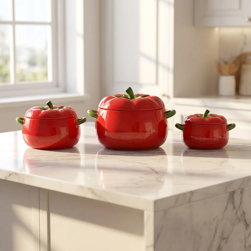 Realistic 3D Tomato Ceramic Soup Pot with Lid Oven Microwave Safe Hand Painted Stew Casserole Food Grade Porcelain Kitchenware