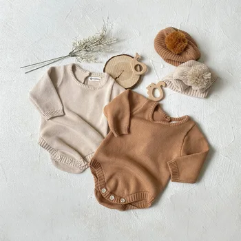 Baby clothes autumn and winter cute long-sleeved knitted baby romper pure cotton crawling clothes