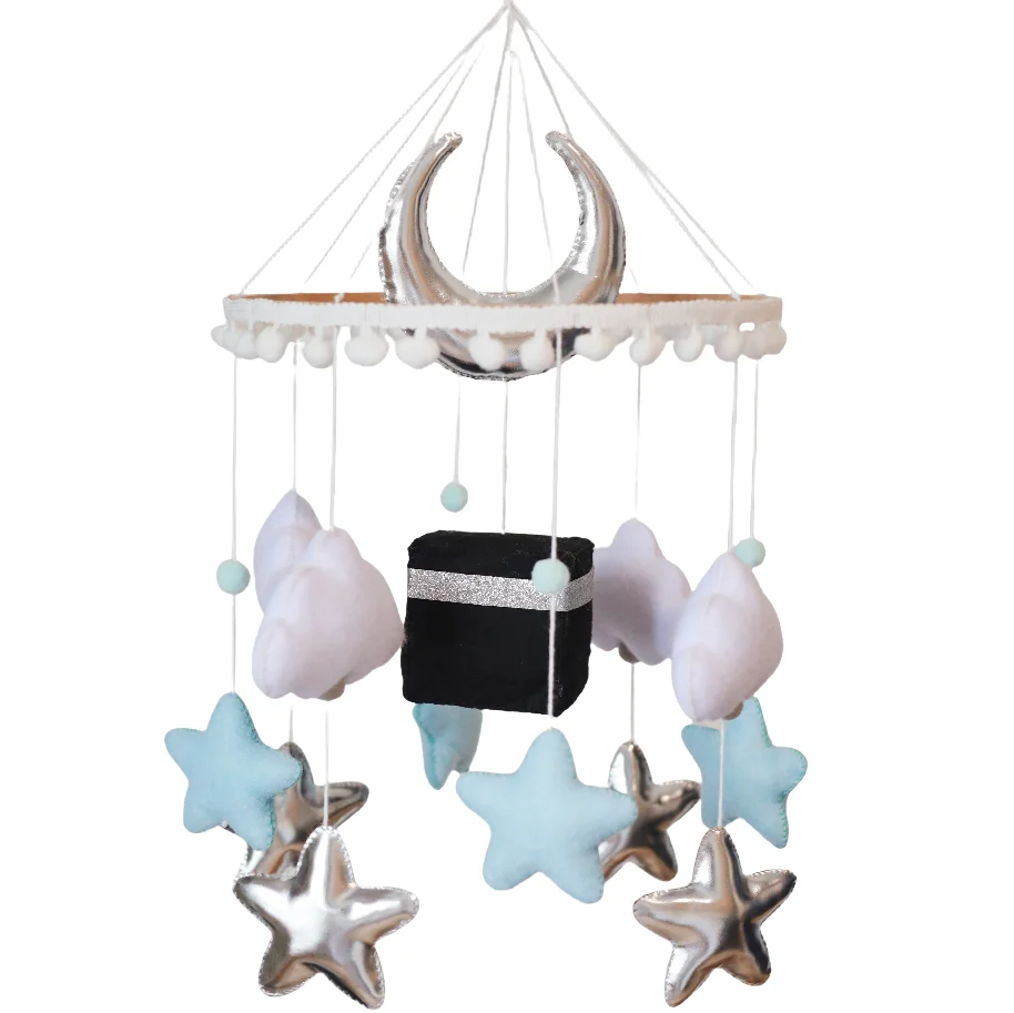 High Quality Children Blue Islamic Product Muslim Kaaba Gift Felt Quran Cube Hanging Toys Baby Accessories Cot Mobile with Music
