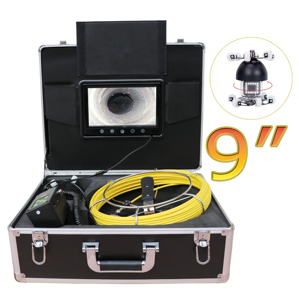 Pipe Inspection Camera with 360 degree Camera Head,  Drain Camera 9inch HD Screen&IP68 Waterproof