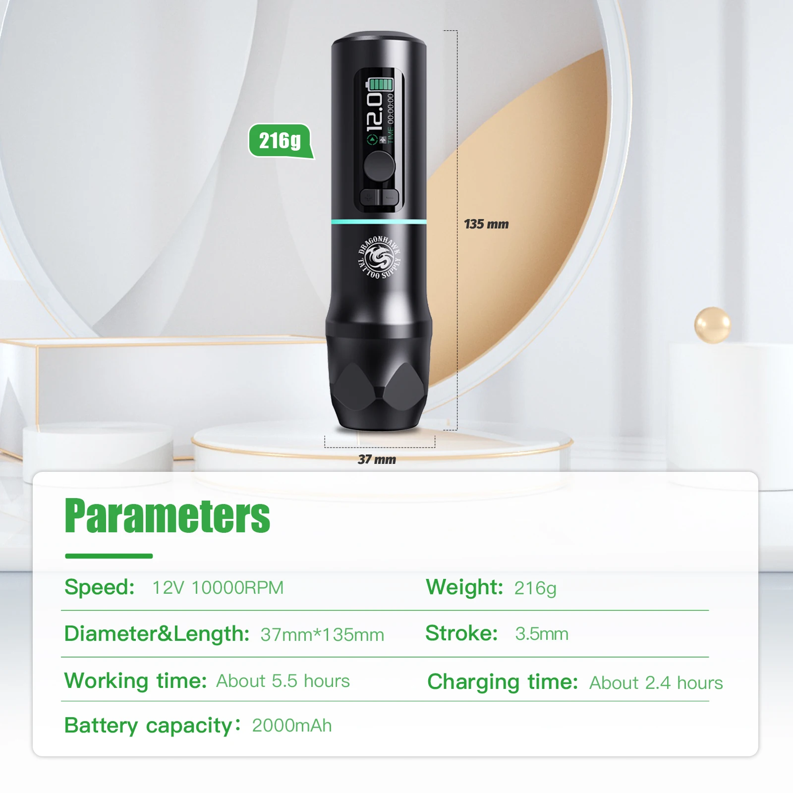 Dragonhawk X20 Pro Tattoo Gun - 3.5 Mm Stroke Precision