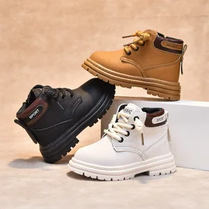 2026 Winter New Children's Warm Boots Ankle Height School Style Boys Girl Thick Leather Boots Non-slip Boots