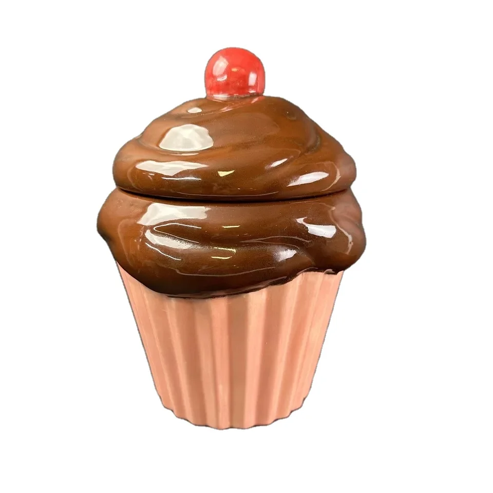 Lovely Ceramic Cupcake Cookie Jar - Hand Painted & Durable