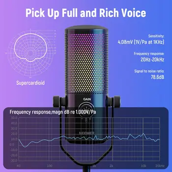 NEEWER USB Gaming Microphone with RGB Light Effect, Plug & Play One Click Mute & Gain, for PC Mac PS4 PS5, Cardioid Condenser detail image