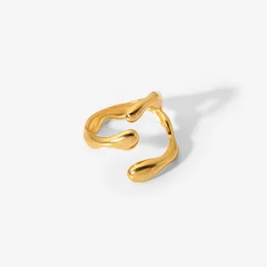 MW Women's 18K Gold-Plated Stainless Steel Geometric Crossover Open Ring in European and American Style, Waterproof Jewelry