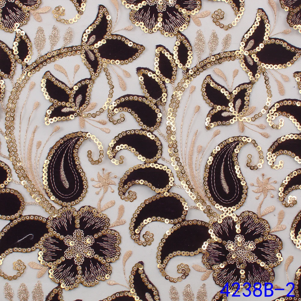 New Design Velvet Sequins African French Velvet Lace Fabric High