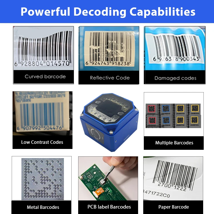 Customized RS232 Long Distance 2D Bar Code Scanner Modbus Industrial Fixed Ethernet TCP IP Barcode Scanner