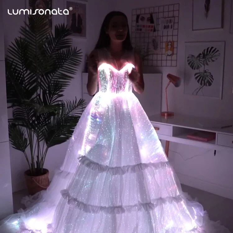 Fiber Optic Wedding Dress With Fairy Lights Luminous Glow In The