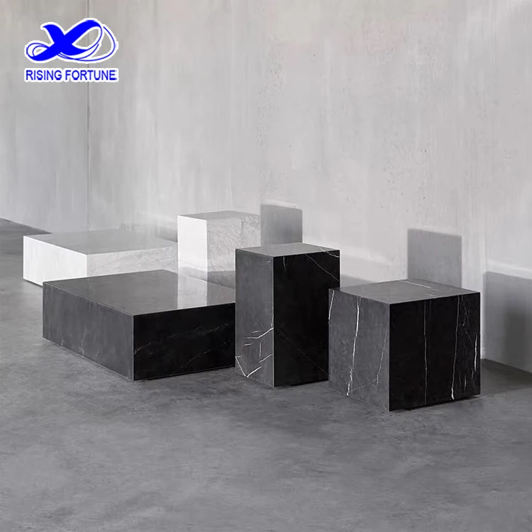 white marble plinth coffee table
