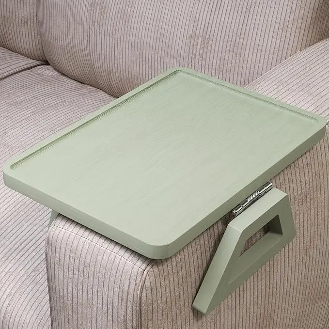 Bamboo Clip-On Sofa Table Foldable Armrest Tray Lacquer Finish for Holding Drinks Mobile Phones Sofa Arm Holder for Living Room