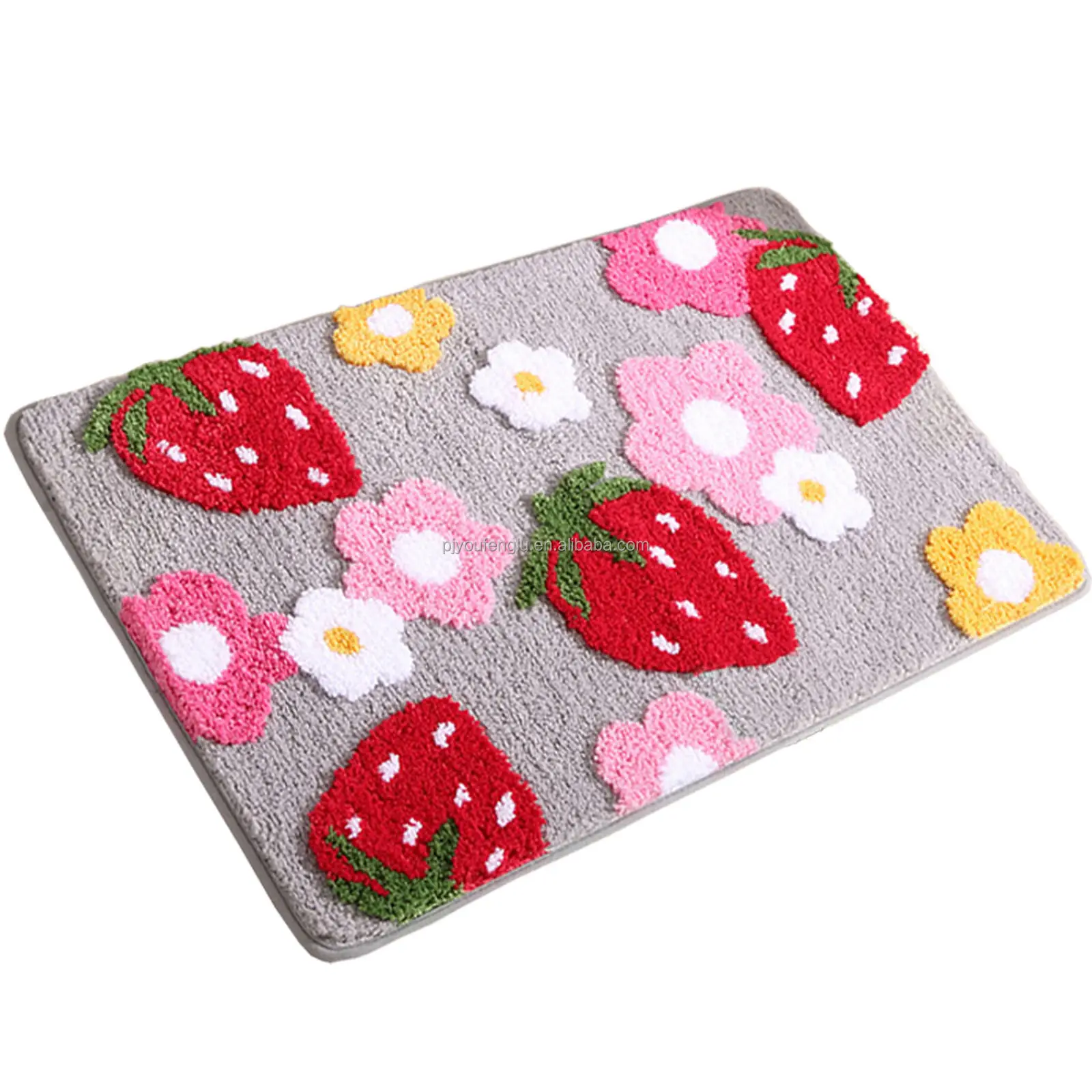 Custom Microfiber Non-Slip TPR Floor Mat Strawberry Print for Bath Kitchen Home-Washable and Absorbent