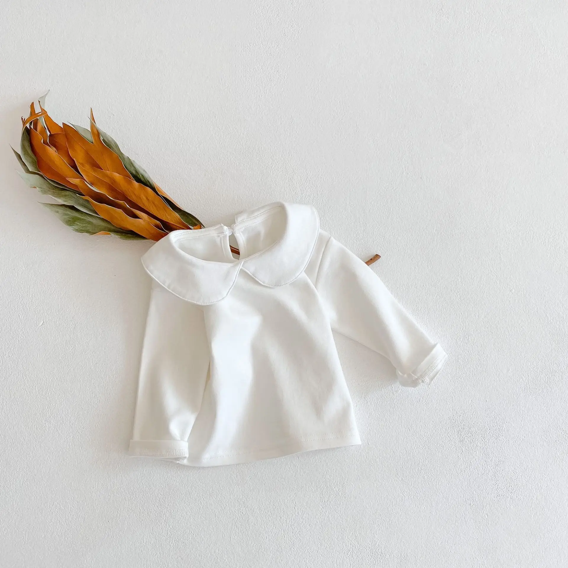 Детская футболка весна 2021 топы для новорожденных девочек детская рубашка с кукольным воротником универсальная длинным рукавом