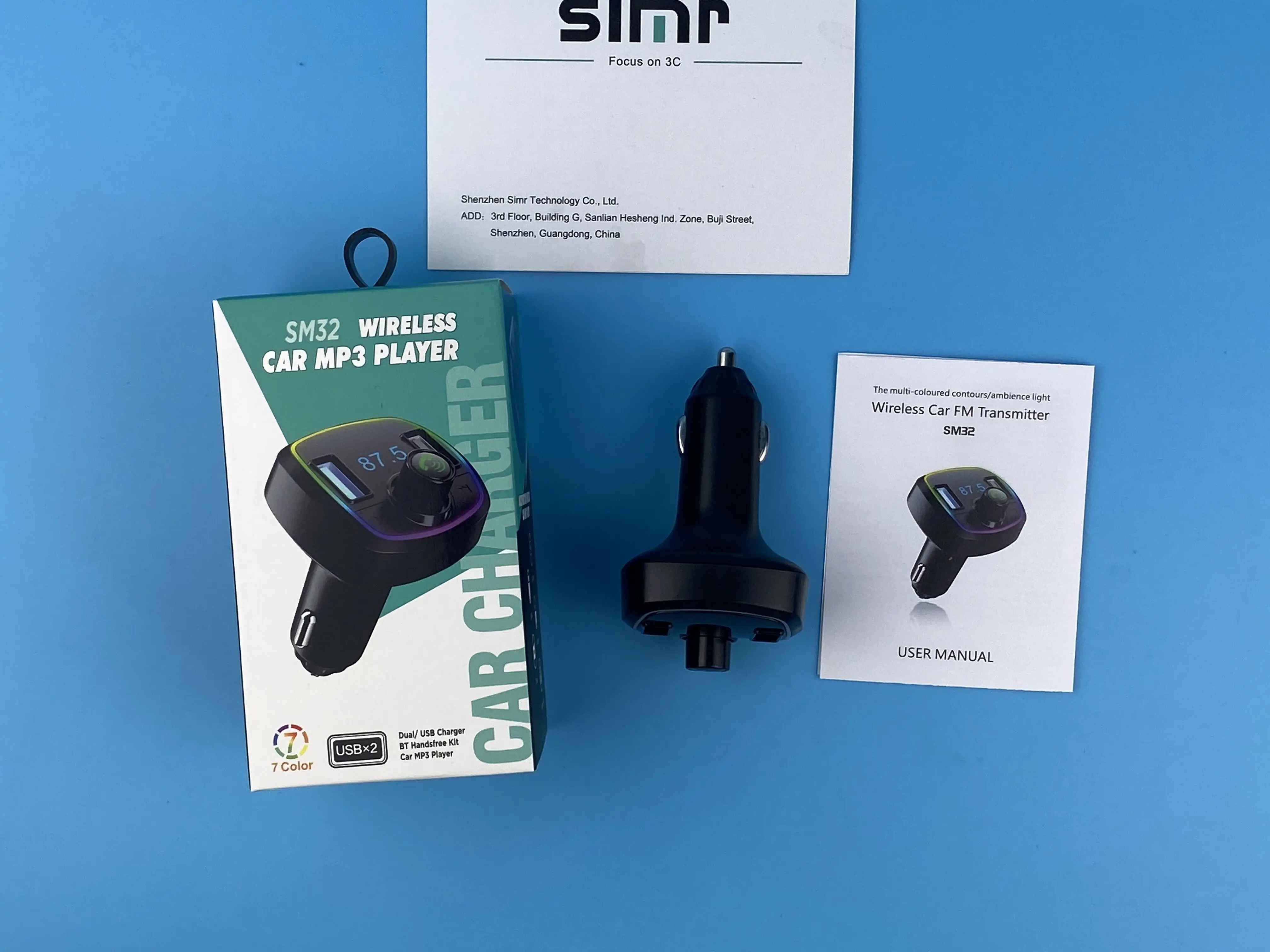 Colorful Light Usb Car Charger Bluetooth Handsfree Music Audio Wireless