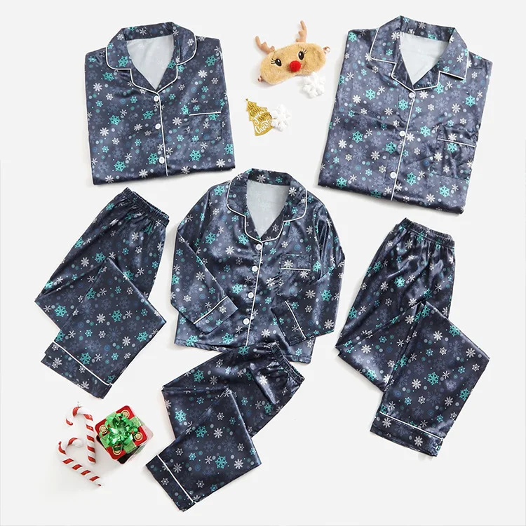 Custom Long Sleeve Women Pajamas Set 2 Piece Satin Women Men Kids Sleepwear Family Christmas Pajamas Sets for Father Mother Kids