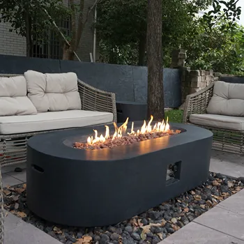 Modern Concrete Fire Pits Table Outdoor Gas Propane Patio Heating Oval ...
