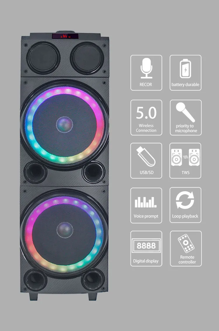 Yumarket 9000W Bluetooth Party Speaker With Dual 10 Subwoofer, Karaoke Mic And Remote