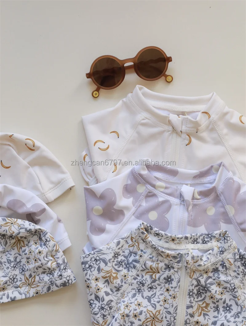 Fashion Cute One Piece Lovely Baby Girls Swimwear Zipper Swimsuit Custom Print Kids Long Sleeve